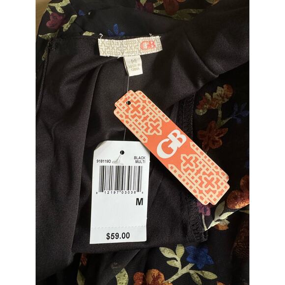 NWT GB Dress Women's Medium Flare Above Knee A-Line Zip Up Black Short Sleeve - Picture 4 of 8